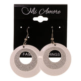 Glitter & Sparkle Theme Metal Dangle-Earrings Silver-Tone & White #LQE3118