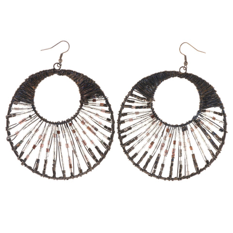 Beaded Accents Metal Dangle-Earrings Black & Clear #LQE3150
