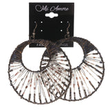 Beaded Accents Metal Dangle-Earrings Black & Clear #LQE3150