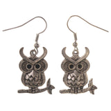Owl Theme Metal Dangle-Earrings Silver-Tone #LQE3152