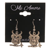 Owl Theme Metal Dangle-Earrings Silver-Tone #LQE3152