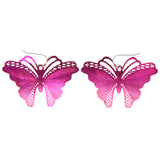 Butterfly & Ombre Theme Metal Dangle-Earrings Pink & Silver-Tone #LQE3155