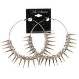 Spike Theme Crystal Accents Metal Hoop-Earrings Silver-Tone #LQE3173