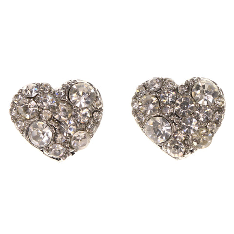 Heart Theme Crystal Accents Metal Stud-Earrings Silver-Tone #LQE3187