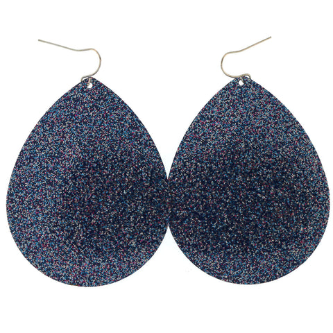 Blue & Silver-Tone Colored Metal Dangle-Earrings
