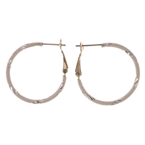 White & Silver-Tone Colored Metal Hoop-Earrings #LQE3234