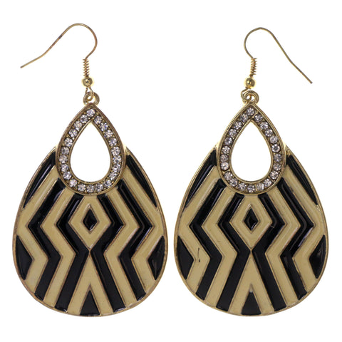 Black & White Colored Metal Dangle-Earrings With Crystal Accents #LQE3237
