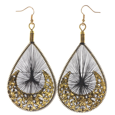 Gold-Tone & Gray Colored Metal Dangle-Earrings #LQE3239