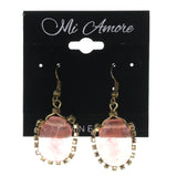 Pink & Gold-Tone Colored Metal Dangle-Earrings With Crystal Accents #LQE3299