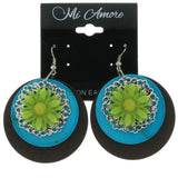 Wooden Dangle-Earrings With Green Flowers