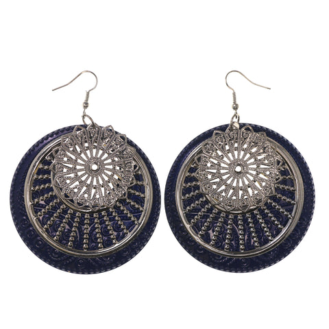 Flower Dangle-Earrings Blue & Silver-Tone Colored #LQE3303