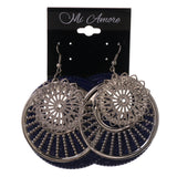 Flower Dangle-Earrings Blue & Silver-Tone Colored #LQE3303