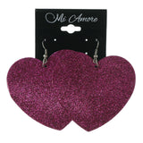 Glitter Sparkle Heart Dangle-Earrings Pink & Silver-Tone Colored #LQE3319