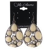 White & Silver-Tone Colored Metal Dangle-Earrings With Crystal Accents #LQE3329