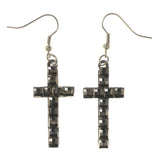 Cross Dangle-Earrings With Crystal Accents Silver-Tone & Black Colored #LQE3344