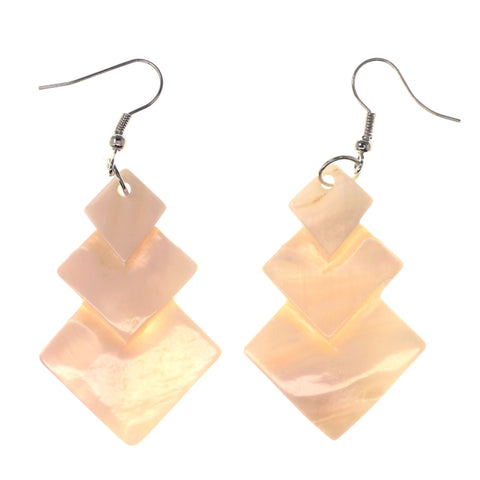 Shell Dangle-Earrings White & Silver-Tone Colored #LQE3360