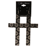 Cross Flower Dangle-Earrings Black & Silver-Tone Colored #LQE3385