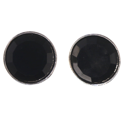 Black & Silver-Tone Colored Metal Stud-Earrings With Bead Accents #LQE3389