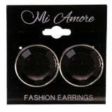 Black & Silver-Tone Colored Metal Stud-Earrings With Bead Accents #LQE3389