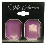 Purple & Silver-Tone Colored Metal Stud-Earrings With Bead Accents #LQE3390