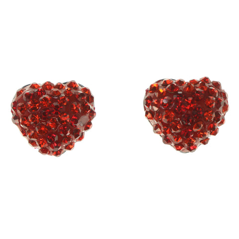 Heart Stud-Earrings With Crystal Accents Red & Silver-Tone Colored #LQE3400