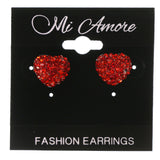 Heart Stud-Earrings With Crystal Accents Red & Silver-Tone Colored #LQE3400