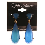 Blue & Gold-Tone Colored Metal Drop-Dangle-Earrings With Bead Accents #LQE3401