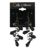 Black & Silver-Tone Colored Metal Dangle-Earrings With Crystal Accents