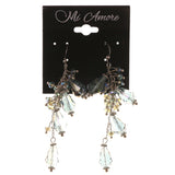 AB Finish Dangle-Earrings With Bead Accents Blue & Silver-Tone Colored #LQE3425