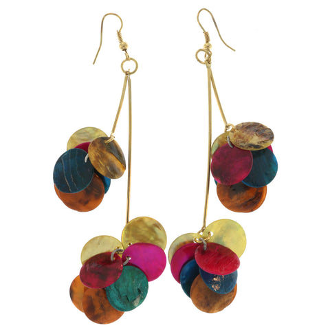 Gold-Tone Metal Dangle-Earrings With Multi Colored Stone Accents