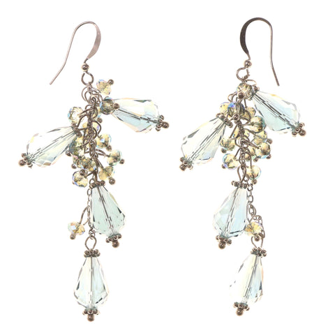 Silver-Tone & Blue Colored Metal Dangle-Earrings With Bead Accents #LQE3441