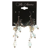 Silver-Tone & Blue Colored Metal Dangle-Earrings With Bead Accents #LQE3441