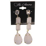 White & Gold-Tone Colored Metal Drop-Dangle-Earrings With Bead Accents #LQE3442