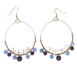 Silver-Tone & Blue Colored Metal Dangle-Earrings With Bead Accents #LQE3457