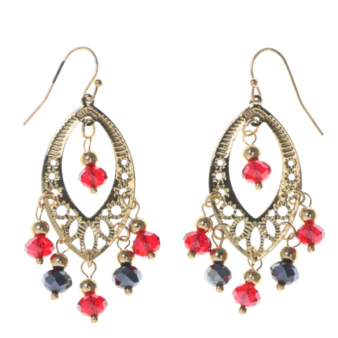 AB Finish Dangle-Earrings With Bead Accents Gold-Tone & Red Colored #LQE3459