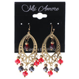 AB Finish Dangle-Earrings With Bead Accents Gold-Tone & Red Colored #LQE3459