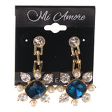 Blue & White Colored Metal Drop-Dangle-Earrings With Crystal Accents #LQE3464