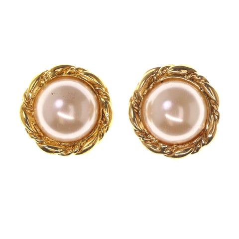Gold-Tone & White Colored Metal Stud-Earrings With Crystal Accents #LQE3478
