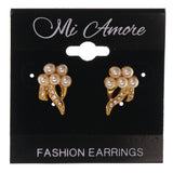 Gold-Tone & White Colored Metal Stud-Earrings With Crystal Accents #LQE3495