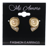Gold-Tone & White Colored Metal Stud-Earrings With Bead Accents #LQE3498
