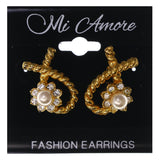 Flower Stud-Earrings With Crystal Accents Gold-Tone & White Colored #LQE3504
