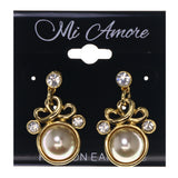 Gold-Tone & White Metal -Dangle-Earrings Crystal Accents #LQE3524