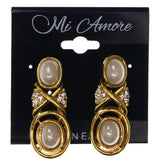Gold-Tone & White Metal -Dangle-Earrings Crystal Accents #LQE3529