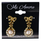 Bow Wreath -Dangle-Earrings Crystal Accents Gold-Tone & White #LQE3534