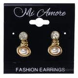 Gold-Tone & White Metal -Dangle-Earrings Crystal Accents #LQE3535