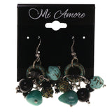 Blue & Silver-Tone Colored Metal Dangle-Earrings With Stone Accents #LQE3569