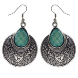 Filigree Heart Dangle-Earrings Stone Accents Silver-Tone & Blue
