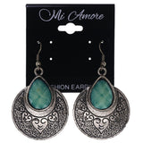 Filigree Heart Dangle-Earrings Stone Accents Silver-Tone & Blue