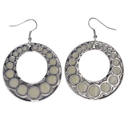 Silver-Tone & White Colored Metal Dangle-Earrings #LQE3572