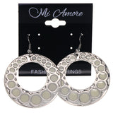 Silver-Tone & White Colored Metal Dangle-Earrings #LQE3572